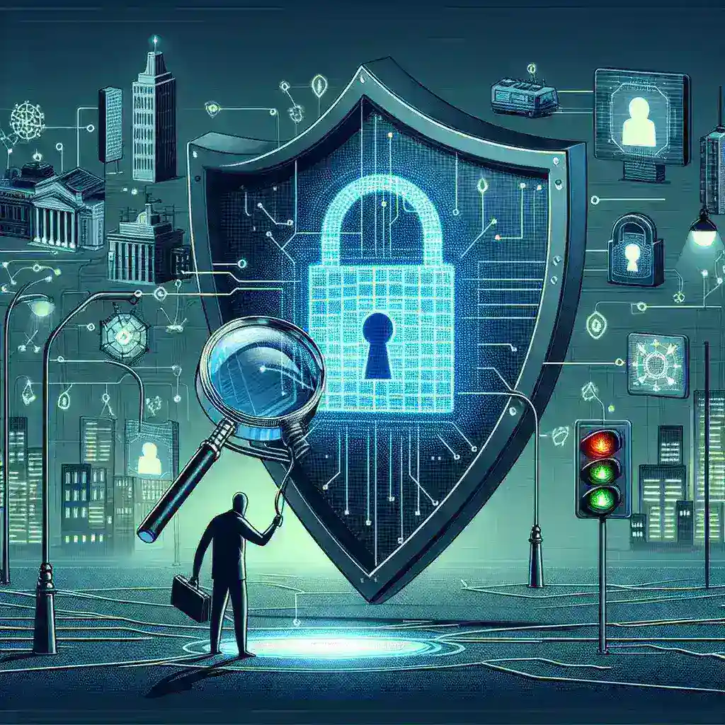 "Ethical hacker analyzing cybersecurity measures on a computer screen, highlighting the importance of ethical hacking in protecting public safety systems from cyber threats."